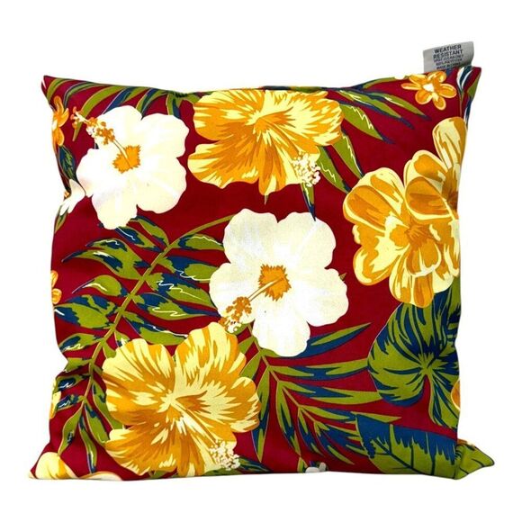 Hawaiian Hibiscus Bright Tropical Floral Stratford Outdoor Throw Pillow Cushion - Picture 1 of 5